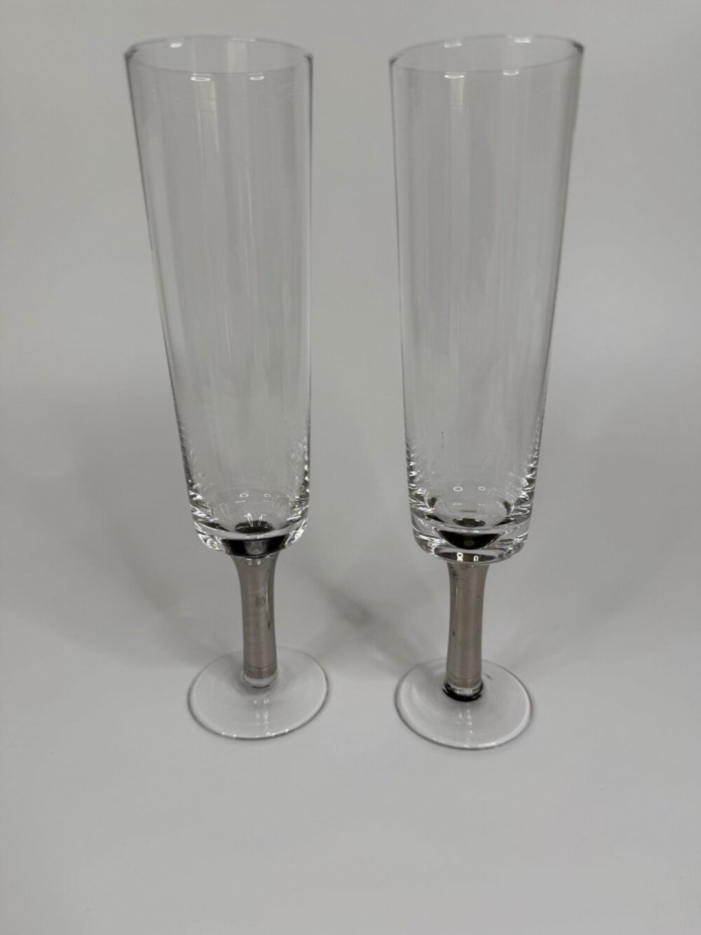 Christian Audigier Silver Stem Champagne Flutes, 8.25", Set of 2